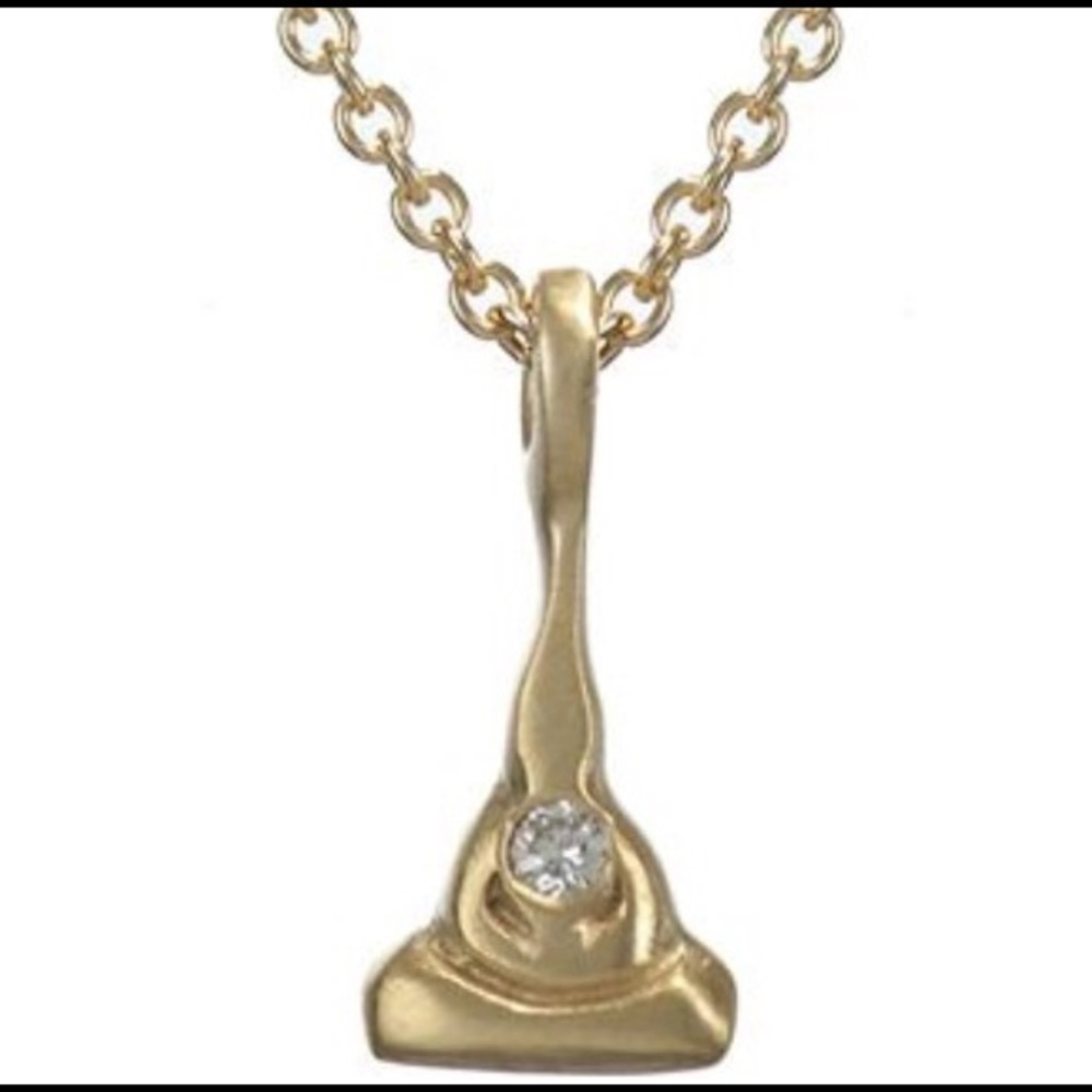 Me&Ro 10k gold diamond buddha pendant necklace.